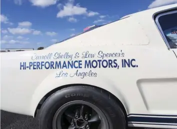  ??  ?? The Hi-Performanc­e Motors logo isn’t just an owner’s whim. This car was sold new by them; Shelby’s own dealership