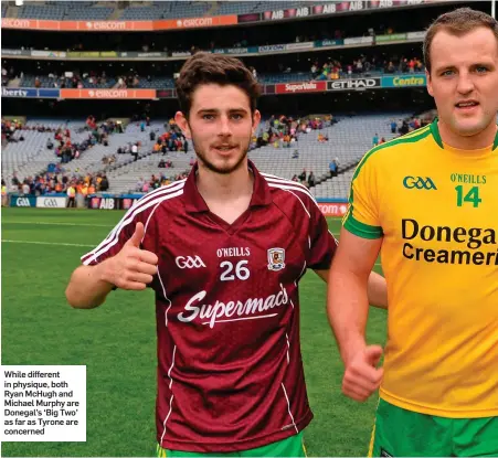  ??  ?? While different in physique, both Ryan McHugh and Michael Murphy are Donegal’s ‘Big Two’ as far as Tyrone are concerned