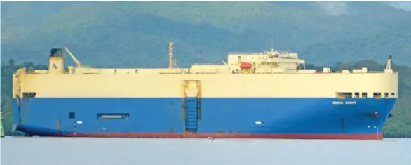  ?? Photo: Ronald Kumar ?? Vehicle carrier Grand Quest arrived at the Suva Harbour on December 29, 2020.