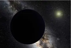  ??  ?? ABOVE: Artist’s impression of Planet Nine as an ice giant eclipsing the central Milky Way, with the Sun in the distance. Neptune’s orbit is shown as a small ellipse around the Sun.