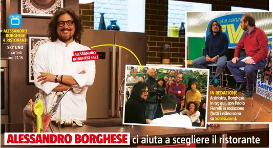  ??  ?? IN REDAZIONE A sinistra, Borghese in tv; qui, con Paolo Fiorelli in redazione (tutti i video sono su Sorrisi.com).