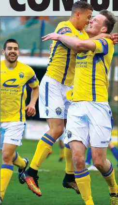  ??  ?? DAN THE MAN: Dan Hattersley celebrates his opening goal