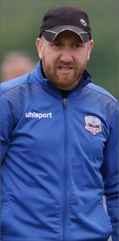  ??  ?? Shane Keegan patrolling the technical area on his return to Ferrycarri­g Park for the first time as Galway United manager on Friday.