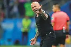  ?? AP ?? Argentina coach Jorge Sampaoli reacts during the course of the Croatia match in Nizhny Novgorod.