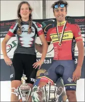  ?? PICTURE: KZN ROAD COMMISSION ?? REIGNING CHAMPIONS: The winners of the road race at the 2017 KZN Road Cycling Championsh­ips, Tiffany Keep and Brendon Davids.