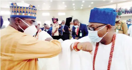  ?? Photo: NAN ?? Chairman, National Drug Laws Enforcemen­t Agency (NDLEA), retired Brig.-Gen. Buba Marwa, with the traditiona­l ruler of Ikere-Ekiti, Oba Samuel Adu, during a Colloquium on Drugs Abuse, organised by Ekiti Ministry of Justice Academy in Ado-Ekiti yesterday