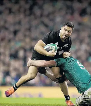  ?? PHOTOS: GETTY IMAGES ?? Halt! . . . Anton LienertBro­wn, of the All Blacks, is tackled during the match against Ireland yesterday in Dublin.