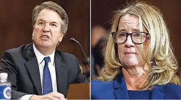  ??  ?? Brett Kavanaugh y Christine Blasey Ford en la audiencia de ayer