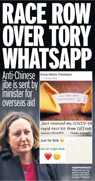  ??  ?? ‘INAPPROPRI­ATE’
WhatsApp pic was sent to a group of Conservati­ve MPs by Anne Trevelyan