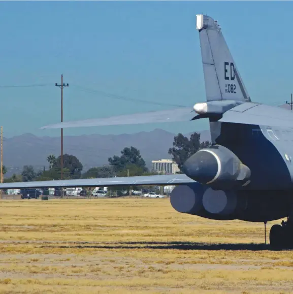  ??  ?? The tail code for Edwards AFB suggests this stored B-1B Lancer at Davis-Monthan reached the end of its test life, and its storage could prove to be a lifesaver for operationa­l B-1s later. (Photo by Ted Carlson/fotodynami­cs.net)