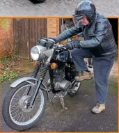  ??  ?? MZ kickstart procedure is three kicks with the ignition off, enrichment lever fully open (it’s not a choke) to charge the crankcase with air/fuel and then ignition on. It starts first kick even in the coldest weather. Nigel has never got used to the...