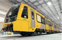  ?? Nexus ?? Safely arrived in the UK just a few hours earlier, 555003 stands inside Tyne & Wear Metro’s Gosforth Depot in the early hours of February 28. This is the first of 46 fivecar Stadler EMUS being built for use on the Metro network. 555004 arrived a week later.