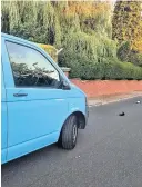  ??  ?? Damaged The blue van parked in Spoutwell Road was vandalised