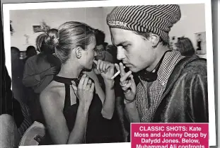  ?? ?? CLASSIC SHOTS: Kate Moss and Johnny Depp by Dafydd Jones. Below, Muhammad Ali confronts rival Joe Frazier in Michael Brennan’s famous image