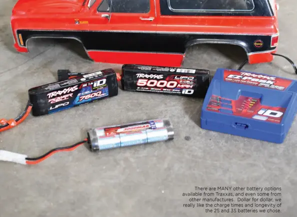  ??  ?? There are MANY other battery options available from Traxxas, and even some from other manufactur­es. Dollar for dollar, we really like the charge times and longevity of the 2S and 3S batteries we chose.