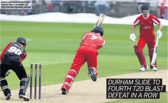  ??  ?? Liam Livingston­e (number seven) was a problem for the Durham bowling attack