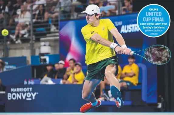  ?? ?? Australia’s Alex De Minaur reaches for a backhand against Alexander Zverev at the United Cup. Picture: Brett Hemmings/Getty Images