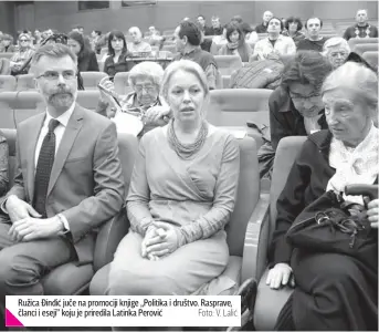  ?? Foto: V. Lalić ?? Ružica Đinđić juče na promociji knjige „Politika i društvo. Rasprave, članci i eseji” koju je priredila Latinka Perović