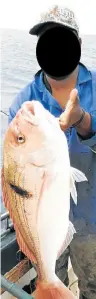  ??  ?? REEF FISH: An unknown commercial angler with a 74 – a prohibited species – caught off Port Alfred