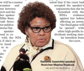  ?? /ALAISTER RUSSELL ?? National Assembly speaker Nosiviwe Mapisa-Nqakula.