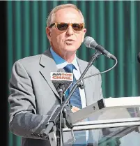  ?? CATHIE COWARD HAMILTON SPECTATOR FILE PHOTO ?? LIUNA vice-president Joe Mancinelli at a press conference on James Street North in 2016. LIUNA has suggested teaming up with the federal government and the private sector to resurrect Hamilton’s LRT.