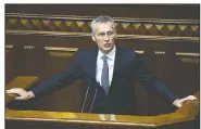  ?? AP/EFREM LUKATSKY ?? NATO Secretary General Jens Stoltenber­g speaks Thursday to Ukrainian lawmakers in parliament in Kyiv, Ukraine.