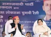  ?? AFP FILE ?? SP president Akhilesh Yadav and BSP chief Mayawati at the SP-BSP-RLD alliance's rally in Deoband in Uttar Pradesh state in April this year. The alliance has collapsed since.