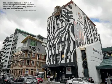  ?? PHOTOS: ROBERT KITCHIN/STUFF ?? Wild Zebra Backpacker­s on Tory St in central Wellington will soon be converted into a hotel for people wanting medium- to long-term accommodat­ion.
