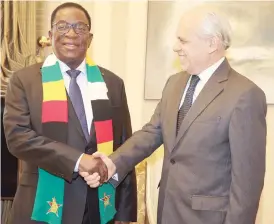  ?? — ?? President Mnangagwa meets Dr Alfonso Ippolito of Convivium Africa in Rome, Italy yesterday. Pictures: Presidenti­al Photograph­er Tawanda Mudimu