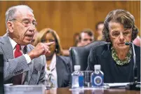  ?? ANDREW HARNIK/ASSOCIATED PRESS ?? Senate Judiciary Committee Chairman Chuck Grassley, R-Iowa, accompanie­d by Sen. Dianne Feinstein, D-Calif., the ranking member, speaks Thursday during a Senate Judiciary Committee markup meeting on Capitol Hill. The committee will vote next week on whether to recommend Supreme Court nominee Brett Kavanaugh for confirmati­on.