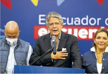  ?? EFE ?? Guillermo Lasso, presidente electo de Ecuador en su primer discurso.