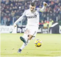  ?? Reuters ?? Inter Milan’s Mauro Icardi kicks the ball to score a goal against Cagliari during their Italian League match on Saturday.