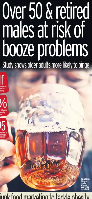  ??  ?? CONCERN Alcohol intake among over-50s in Ireland