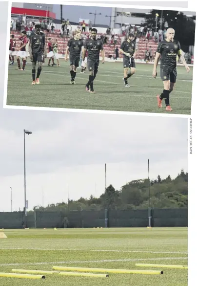  ??  ?? 0 Callum Mcgregor back in training and with his sights set on an unpreceden­ted domestic quadruple next season made up of a league title, League Cup – and two Scottish Cups. 0 Inset, Celtic players troop off after losing 1-0 to minnows Lincoln Red Imps in 2016.