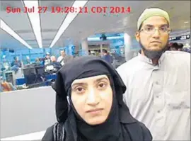  ?? Associated Press ?? IN THIS photo from U.S. Customs and Border Protection, Tashfeen Malik and her husband, Syed Rizwan Farook, are shown at Chicago’s O’Hare Airport in 2014.