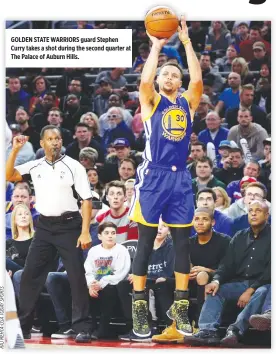  ??  ?? GOLDEN STATE WARRIORS guard Stephen Curry takes a shot during the second quarter at The Palace of Auburn Hills.