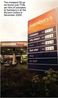  ??  ?? The cheapest fill-up we found, just 77.9p per litre of unleaded, at Sainsbury’s at the Wyvern Centre in December 2000