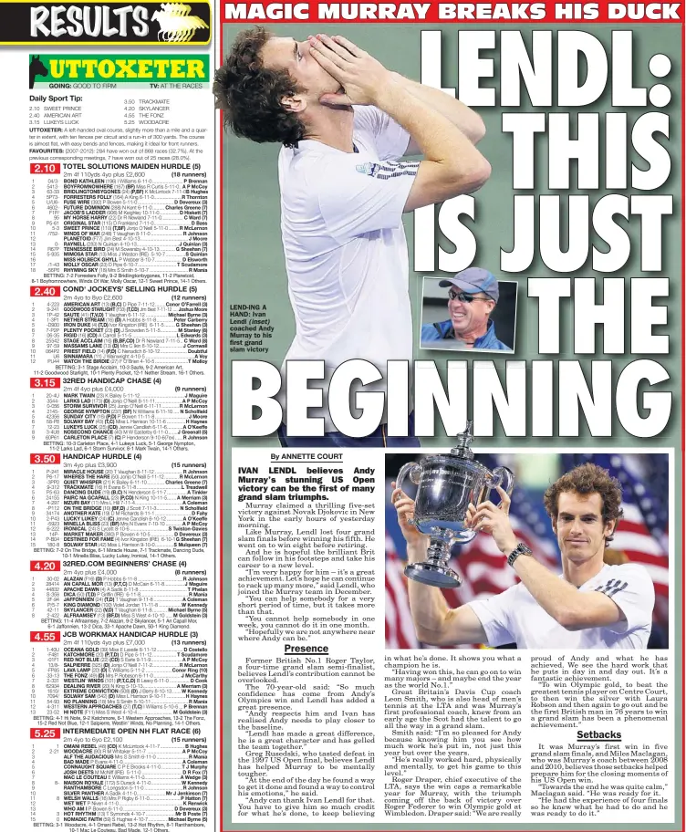  ??  ?? Daily Sport Tip: LEND-ING A HAND: Ivan Lendl coached Andy Murray to his first grand slam victory