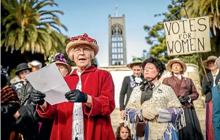  ?? LUZ ZUNIGA/STUFF ?? Penny Molnar plays one of the speakers who defended women’s right to vote in 1893.