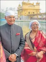  ?? SAMEER SEHGAL/HT ?? President Ram Nath Kovind with his wife Savita Kovind at Golden Temple in Amritsar. It was Kovind’s first visit to Punjab after becoming the President.