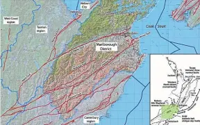  ?? MDC/GNS ?? LiDAR laser scanning maps show major fault lines in the Marlboroug­h region, offshoots of the Alpine Fault.