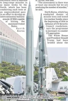  ??  ?? Replicas of a North Korean Scud-B missile (left) and a South Korean Nike missile (right) are displayed at the Korean War Memorial in Seoul. — AFP photo