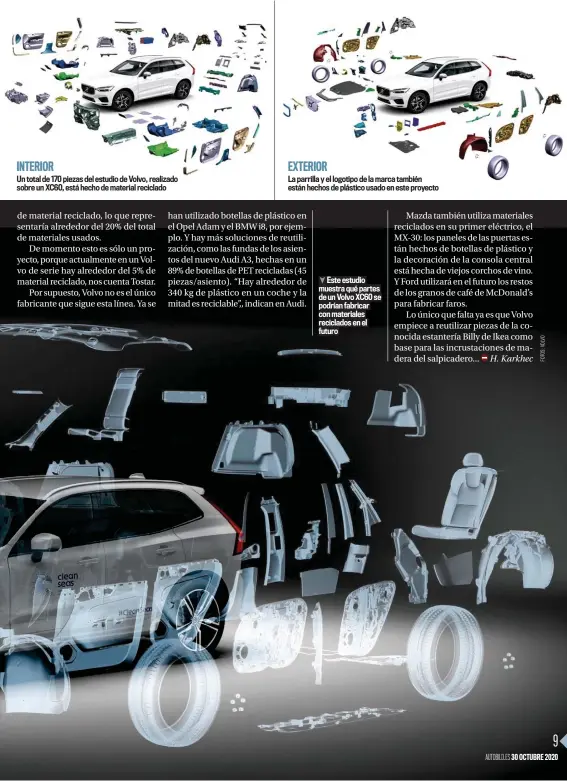  ??  ?? Este estudio muestra qué partes de un Volvo XC60 se podrían fabricar con materiales reciclados en el futuro