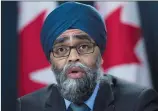  ?? CP PHOTO SEAN KILPATRICK ?? Defence Minister Harjit Sajjan speaks at an announceme­nt on fighter jets at the National Press Theatre in Ottawa on Tuesday.