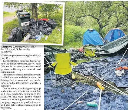  ??  ?? Disgrace Camping rubbish left at Loch Tummel: Pic by Jennifer Macintyre.
Mess Abandoned camp found at Loch Tay near Killin this month: Pic by Jacqui Jones.