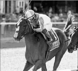  ?? CHELSEA DURAND/NYRA ?? Highway Star wins the Gallant Bloom under Luis Saez last month. Angel Arroyo regains the mount for the Breeders’ Cup.