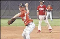  ??  ?? Hagen English of the 10-year-old Lafayette Rangers winds up as he gets set to deliver a pitch during the team’s State Dizzy Dean Tournament opening game against the Sandy Springs
Storm at the Jack Mattox Complex.