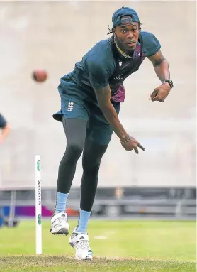  ?? Picture: GARETH COPLEY/GETTY IMAGES ?? ENGLISH SPEARHEAD: Jofra Archer bowls during a nets session at Lord’s Cricket Ground in London