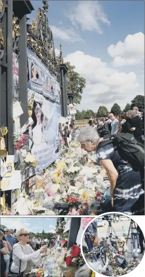  ??  ?? People crowd around the gates of Kensington Palace in London to pay tribute to the late Diana, Princess of Wales, who died in a car crash in Paris 20 years ago.