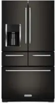  ?? KITCHENAID ?? KitchenAid’s black stainless steel 25.8-cubic-foot fridge speaks to two trends — black finishes and large interiors.